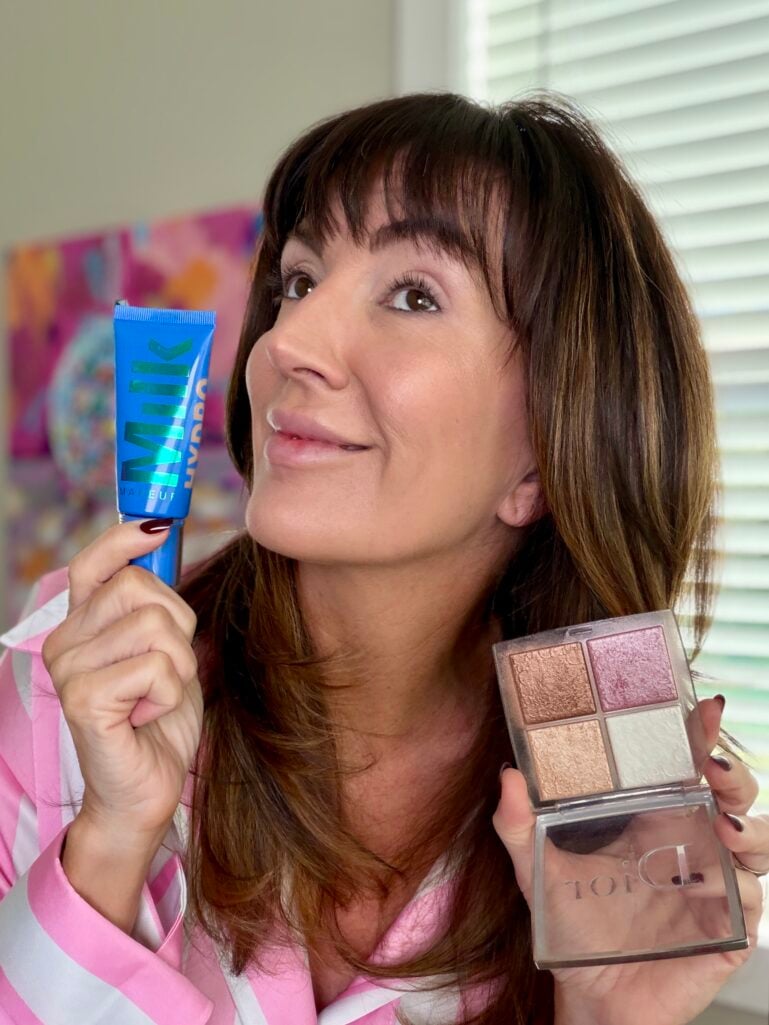 Jennifer applying gel tint and Dior highlighter