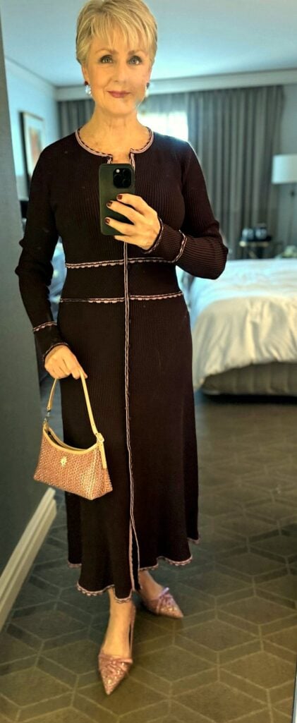 Beth in LA wearing a knit dress