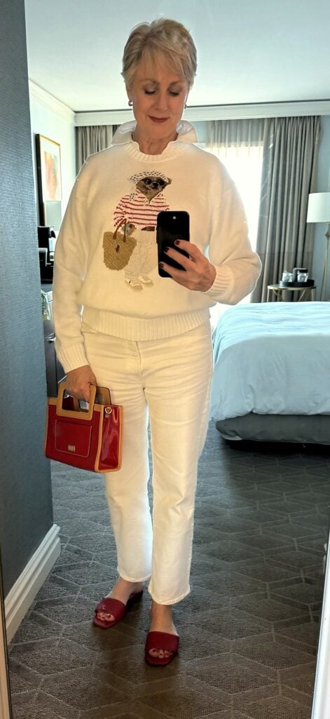 Beth in LA wearing all white